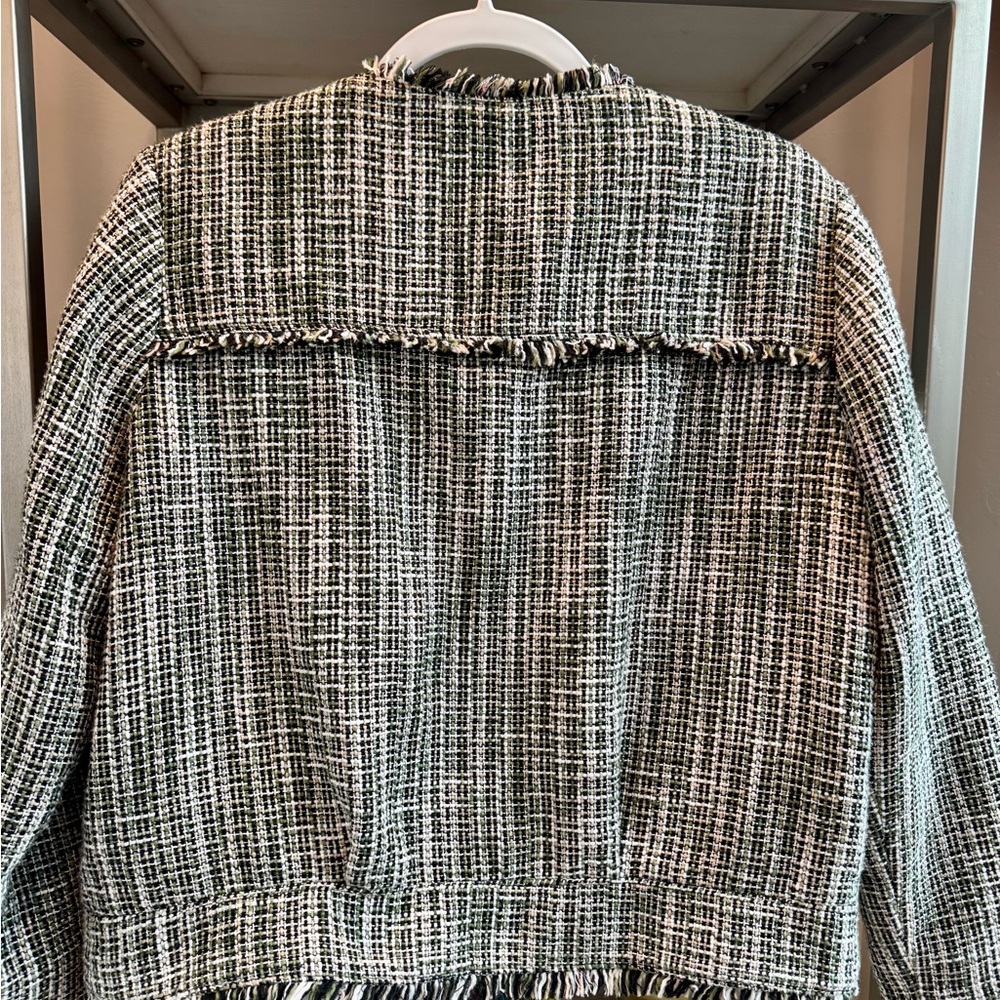 Ann Taylor Tweed Jacket w fringed trim m - Picture 4 of 6